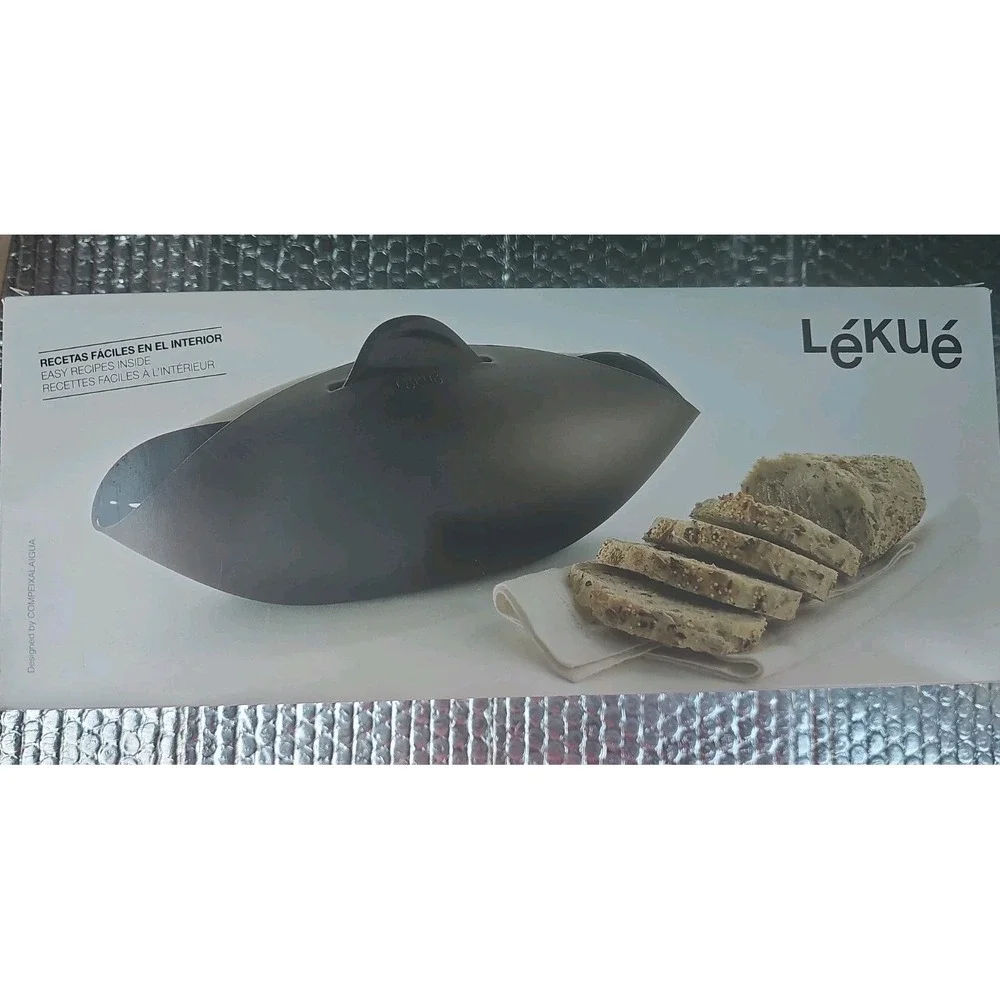 Lekue Beige Silicon Steam Roaster Bowl Case Oven Microwave w/ Cookbook